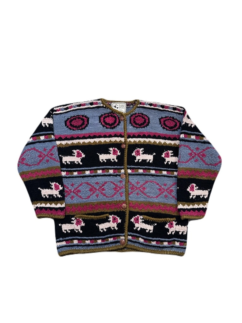 Planet Earth Import Wool Thick Hand Knit Womens Cardigan Sweater One Size L/ XL